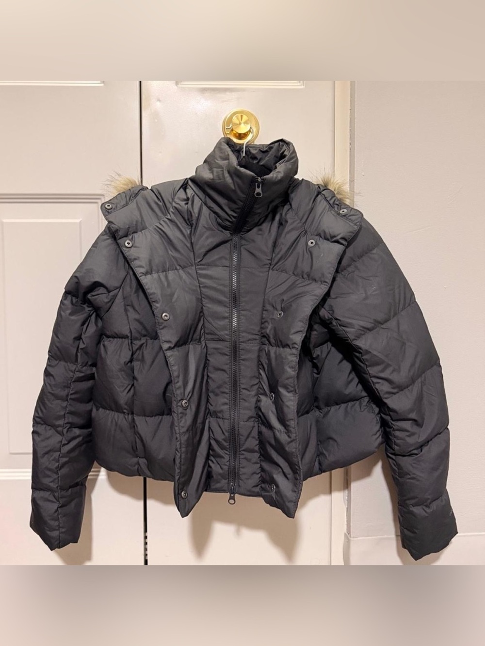The North Face Black Women's Short Puffer Jacket with Faux Fur Hood
